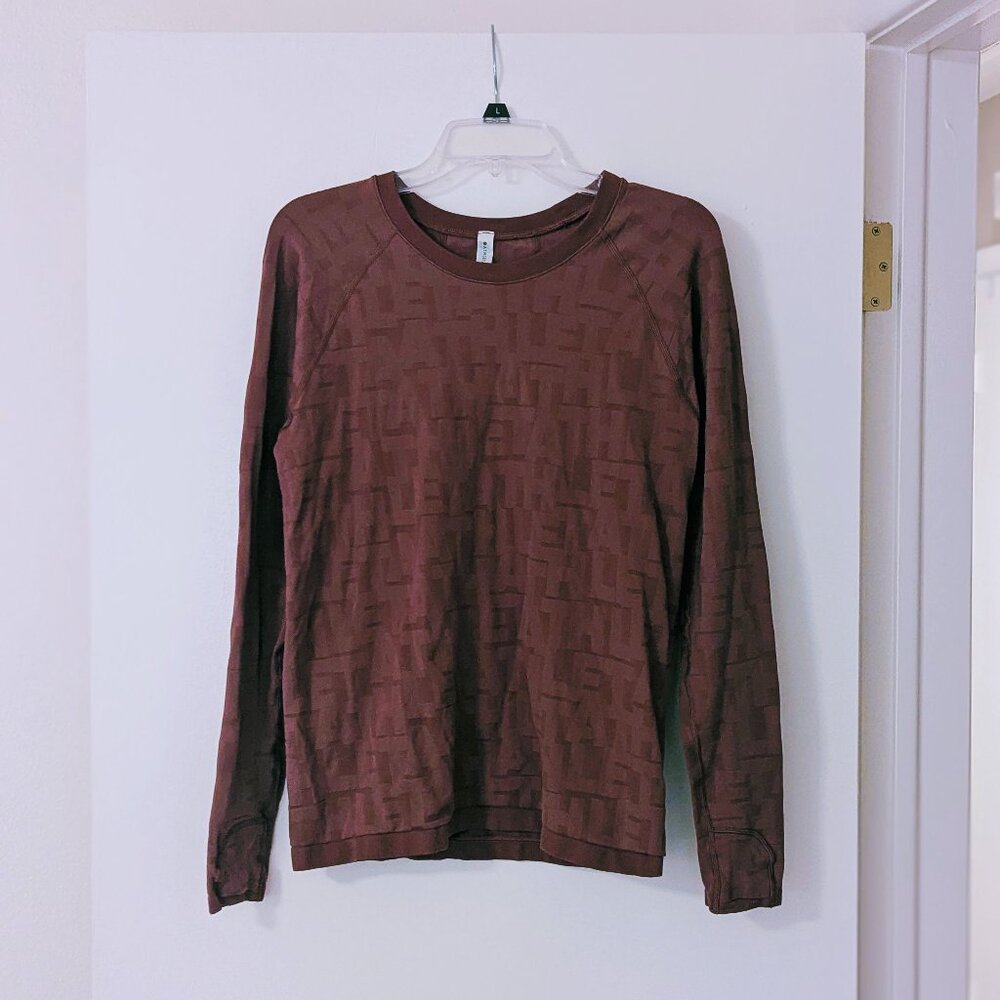 Athleta Momentum Monogram Seamless Long Sleeve Top Brown Size L - Picture 2 of 8